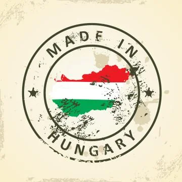 Stamp with map flag of Hungary Stock Illustration