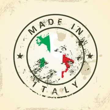 Stamp with map flag of Italy Stock Illustration