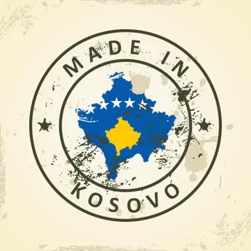 Stamp with map flag of Kosovo Stock Illustration