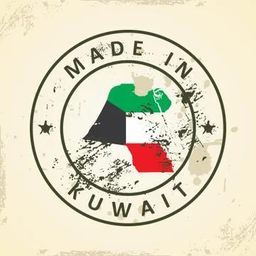Stamp with map flag of Kuwait Stock Illustration