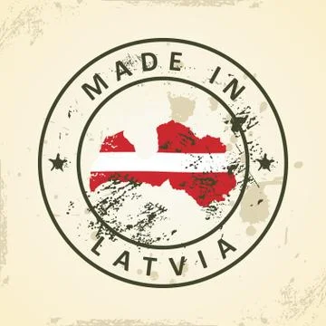 Stamp with map flag of Latvia Stock Illustration