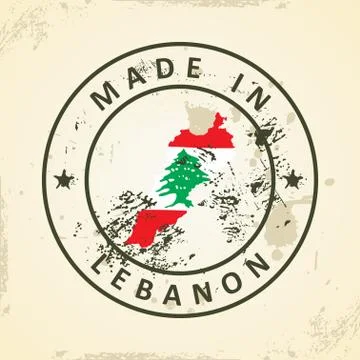 Stamp with map flag of Lebanon Stock Illustration