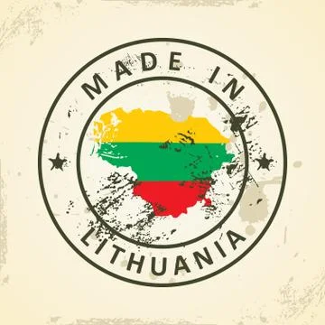 Stamp with map flag of Lithuania Stock Illustration