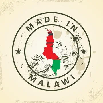 Stamp with map flag of Malawi Stock Illustration