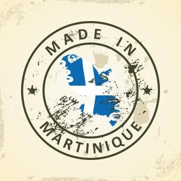 Stamp with map flag of Martinique Stock Illustration