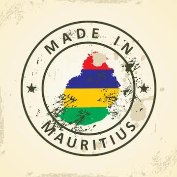 Stamp with map flag of Mauritius Stock Illustration