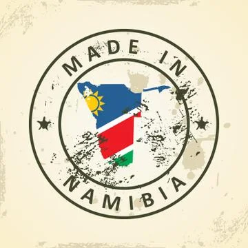 Stamp with map flag of Namibia Illustrazione stock
