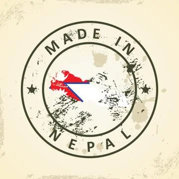 Stamp with map flag of Nepal Stock Illustration