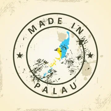 Stamp with map flag of Palau Stock Illustration