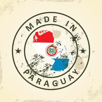 Stamp with map flag of Paraguay Stock Illustration