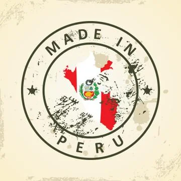 Stamp with map flag of Peru Stock Illustration
