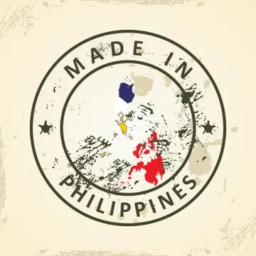 Stamp with map flag of Philippines Stock Illustration