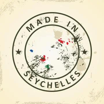 Stamp with map flag of Seychelles Stock Illustration