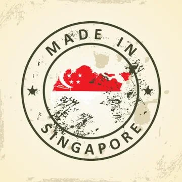 Stamp with map flag of Singapore Stock Illustration