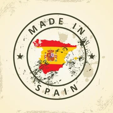 Stamp with map flag of Spain Stock Illustration