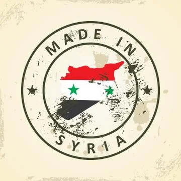 Stamp with map flag of Syria Stock Illustration