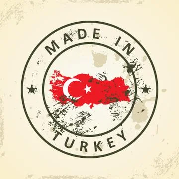 Stamp with map flag of Turkey Stock Illustration