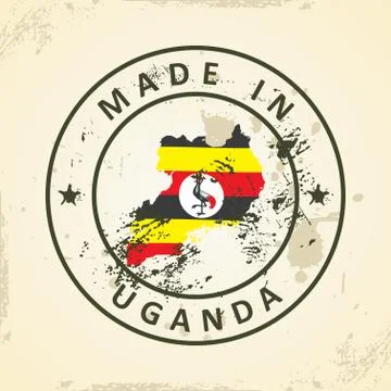 Stamp with map flag of Uganda Stock Illustration