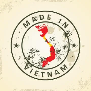 Stamp with map flag of Vietnam Stock Illustration