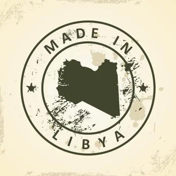 Stamp with map of Libya Stock Illustration