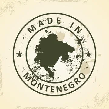 Stamp with map of Montenegro Stock Illustration