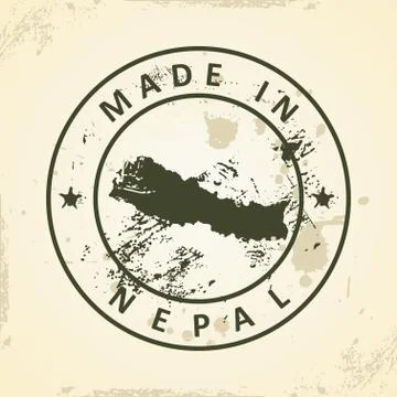 Stamp with map of Nepal Stock Illustration