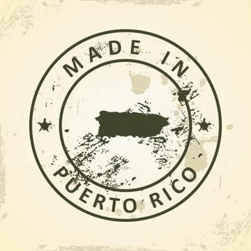 Stamp with map of Puerto Rico Stock Illustration