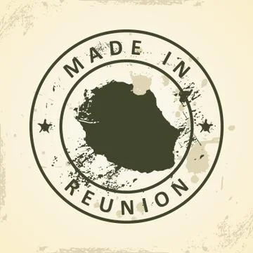 Stamp with map of Reunion Stock Illustration