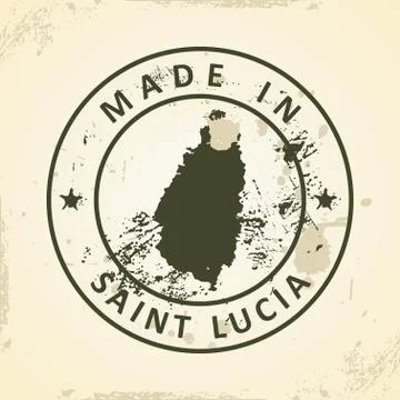 Stamp with map of Saint Lucia Stock Illustration