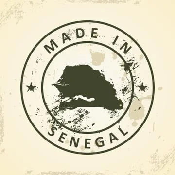 Stamp with map of Senegal Stock Illustration