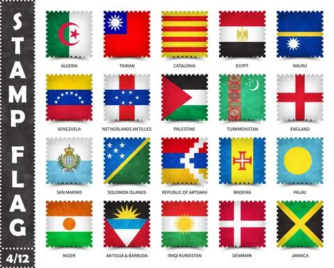 Stamp with official country flag pattern and old grunge texture and countries Stock Illustration