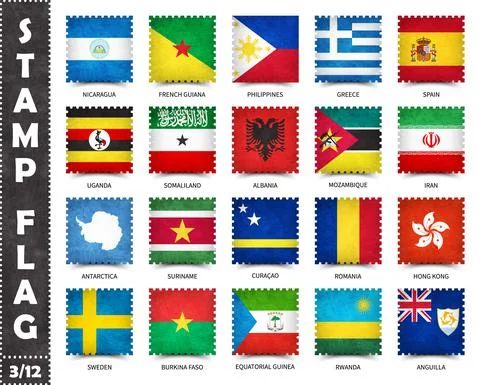 Stamp with official country flag pattern and old grunge texture and countries Stock Illustration