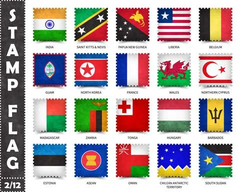 Stamp with official country flag pattern and old grunge texture and countries Stock Illustration