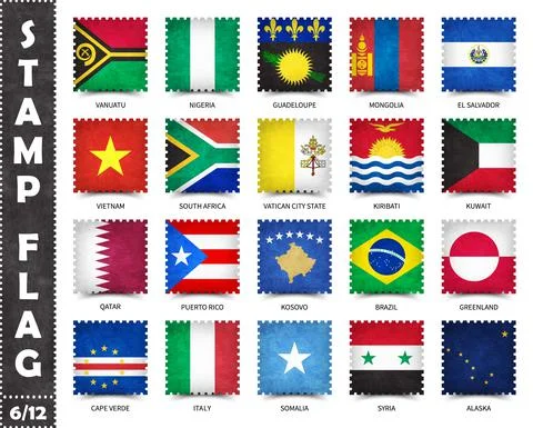 Stamp with official country flag pattern and old grunge texture and countries Stock Illustration