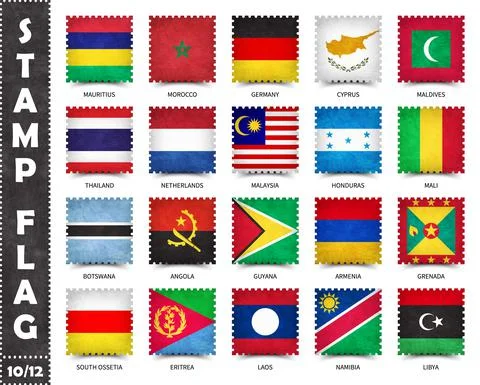 Stamp with official country flag pattern and old grunge texture and countries Stock Illustration