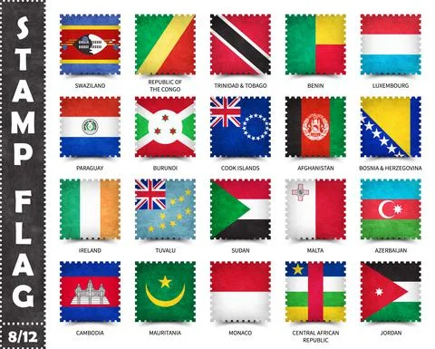 Stamp with official country flag pattern and old grunge texture and countries Stock Illustration