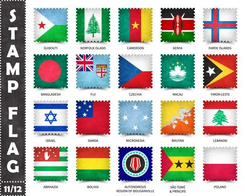 Stamp with official country flag pattern and old grunge texture and countries Stock Illustration