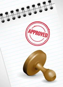 Stamp on paper notebook - APPROVED print Stock Illustration
