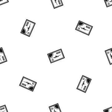 Stamp with plane and text Miami inside pattern seamless black Stock Illustration