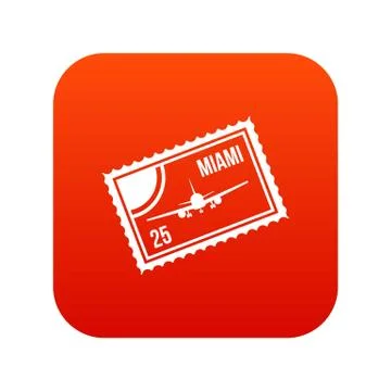 Stamp with plane and text Miami inside icon digital red Stock Illustration