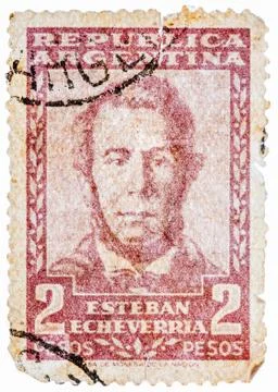 Stamp printed in the Argentina, shows Esteban Echeverria overprint Servicio Stock Photos