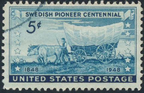 A stamp printed in the USA devoted Swedish Pioneer Centennial, circa 1948 Stock Photos