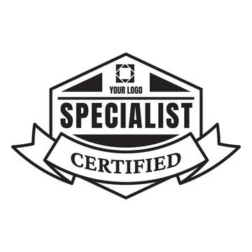 Stamp quality mark, black and white, with frame, inscription, specialist and Stock Illustration
