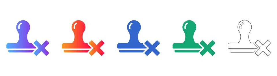 Stamp Reject Icon Set Stock Illustration
