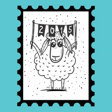 Stamp with sheep Ilustración de archivo