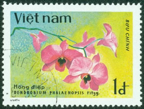 Stamp shows image of a Dendrobium Stock Photos