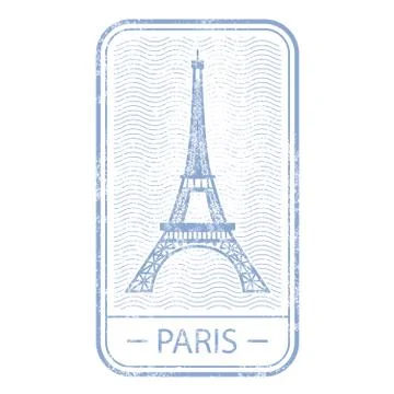 Stamp with symbol of Paris - Eiffel Tower, France travel Stock Illustration