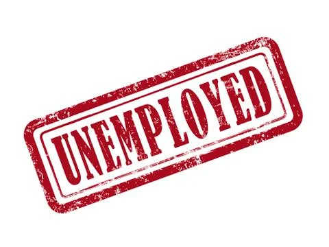 Stamp unemployed in red text on white Stock Illustration