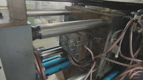 Stamping a plastic part. Creation of a part with a press mold. Stamping a Video stock 167600511