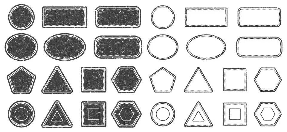 Stamps frames vector icon shape set. Stamp grunge ink rubber labels sign Stock Illustration
